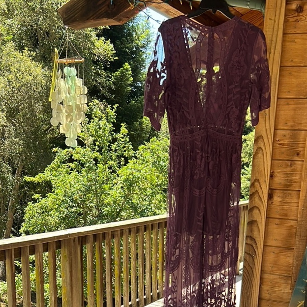 Elegant Purple Lace Dress , jumper with side slits